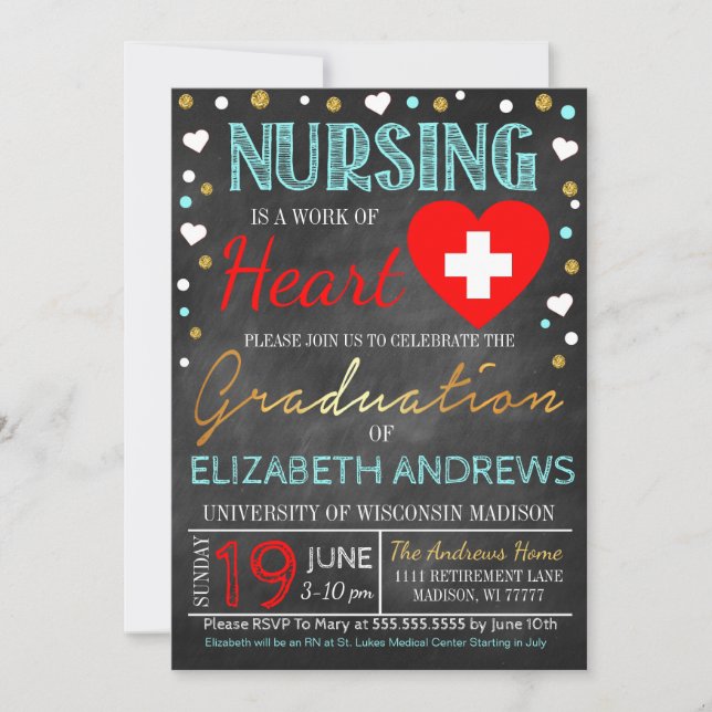 Nurse Graduation Invitation Work of heart (Front)