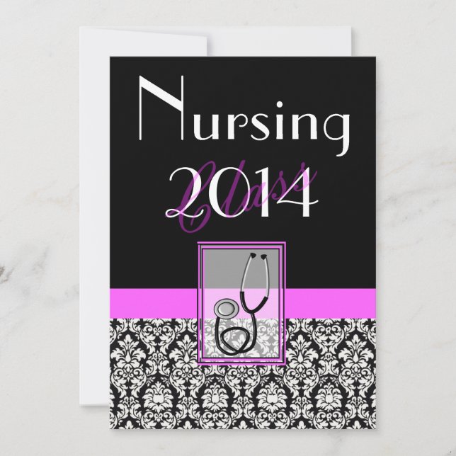 Nurse Graduation  Invitations Damask 2014 (Front)