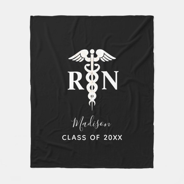 Nurse Graduation Medical Black White Personalised Fleece Blanket (Front)