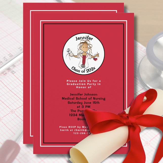 Nurse Graduation Medical School Minimal Red       Invitation (Creator Uploaded)