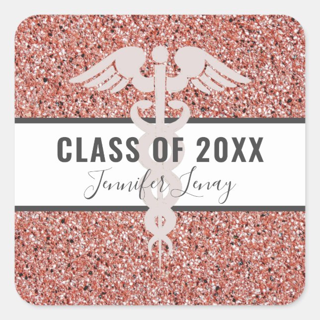 Nurse Graduation Modern Rose Gold Glitter Name Square Sticker (Front)