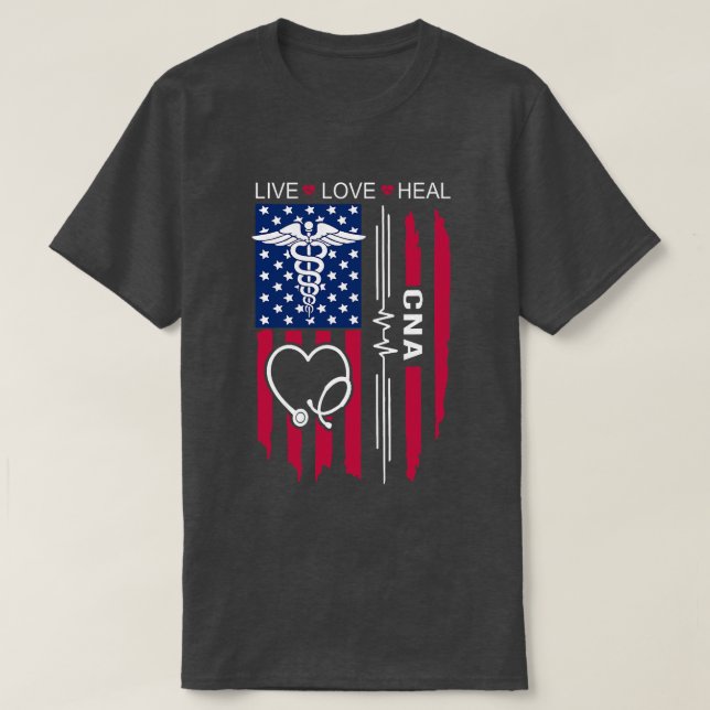 Nurse Graduation Nurse Week CNA Nurse US Flag CNA  T-Shirt (Design Front)