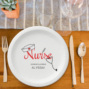 Nurse Graduation Paper Party Plates, modern red Plate