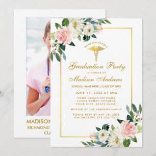 Nurse Graduation Party Gold Pink Photo Invite