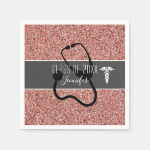 Nurse Graduation Party Medical Rose Gold Glitter Napkin