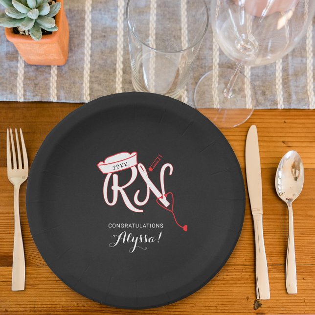 Nurse graduation party, RN chalkboard red Paper Plate (Creator Uploaded)