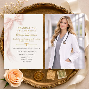 Nurse Graduation Pink Bow Photo  Invitation