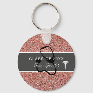 Nurse Graduation Pink Glitter Personalised Name Key Ring
