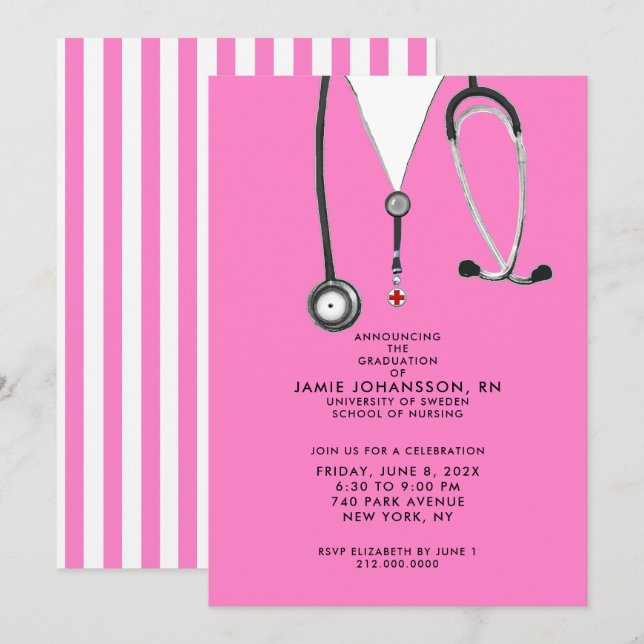 Nurse Graduation Pink Party Invitations (Front/Back)