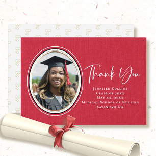Nurse Graduation Red Simple Gold Frame Stethoscope Thank You Card