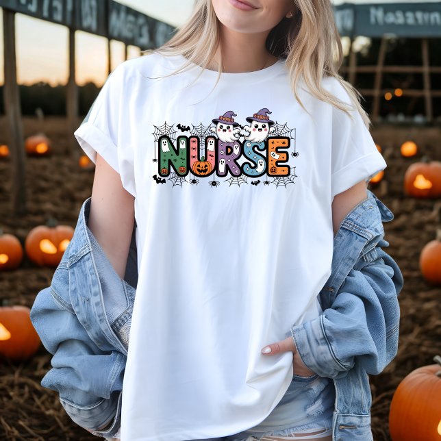 Nurse Halloween Cartoon Spooky Letters Design T-Shirt (Creator Uploaded)