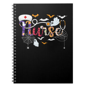 Nurse Halloween Costume Gift with Pumpkin Spider Notebook