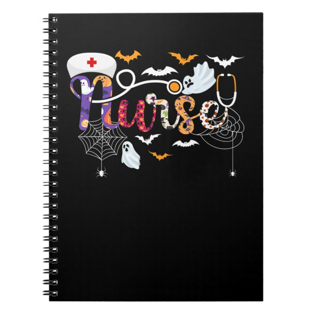 Nurse Halloween Costume Gift with Pumpkin Spider Notebook (Front)