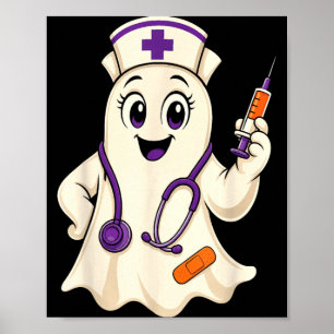 Nurse Halloween Cute Ghost Stethoscope Syringe Poster
