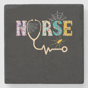 Nurse Halloween Gift With Pumpkin Boo Spider Stone Coaster