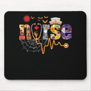 Nurse Halloween Gift With Pumpkin Boo Spider Witch Mouse Pad