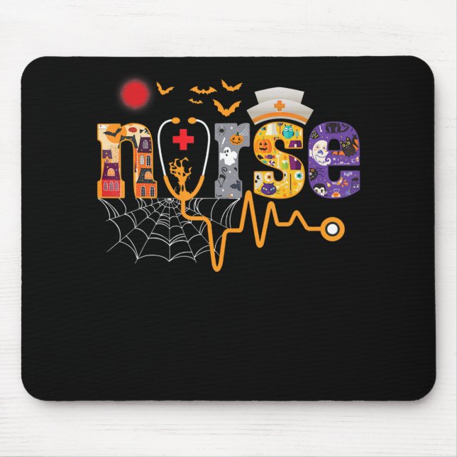 Nurse Halloween Gift With Pumpkin Boo Spider Witch Mouse Pad (Front)