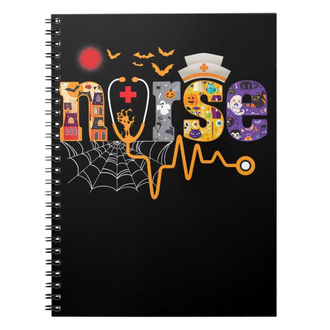 Nurse Halloween Gift With Pumpkin Boo Spider Witch Notebook (Front)
