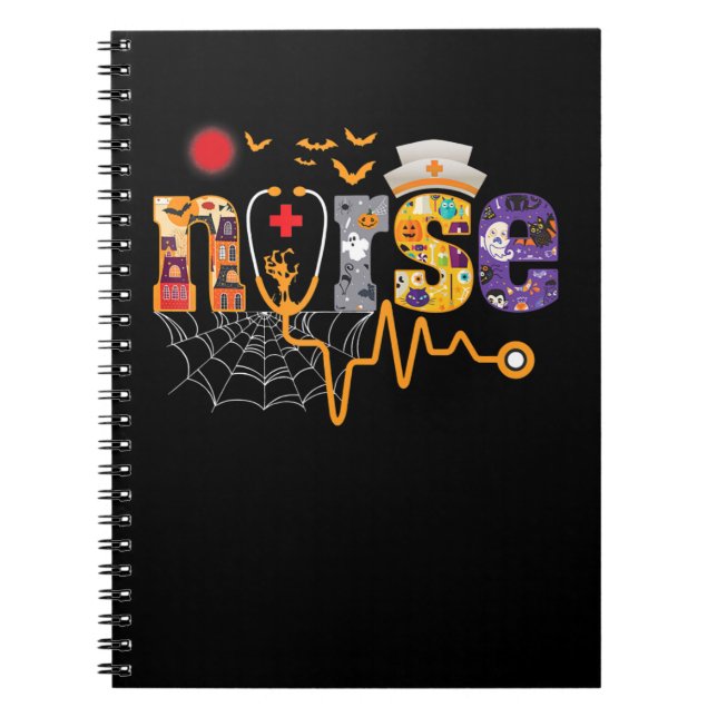 Nurse Halloween Gift With Pumpkin Boo Spider Witch Notebook (Front)