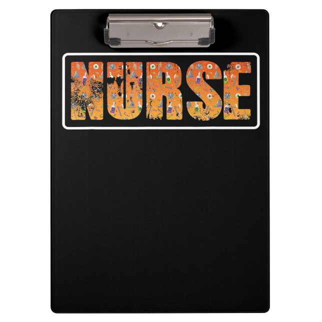 Nurse Halloween Gift With Pumpkin Spider Witch Hat Clipboard (Front)