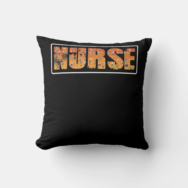 Nurse Halloween Gift With Pumpkin Spider Witch Hat Cushion (Front)