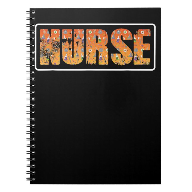 Nurse Halloween Gift With Pumpkin Spider Witch Hat Notebook (Front)