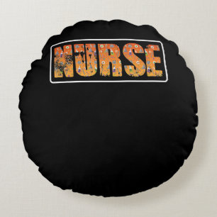 Nurse Halloween Gift With Pumpkin Spider Witch Hat Round Cushion