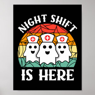 Nurse Halloween Men Women Night Shift Crew Ghost Poster