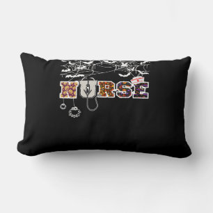 Nurse Halloween Shirt Gift With Pumpkin Boo Spider Lumbar Cushion