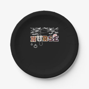 Nurse Halloween Shirt Gift With Pumpkin Boo Spider Paper Plate