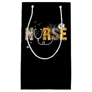 Nurse Halloween Shirt Gift With Pumpkin Boo Spider Small Gift Bag