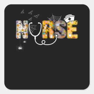 Nurse Halloween Shirt Gift With Pumpkin Boo Spider Square Sticker