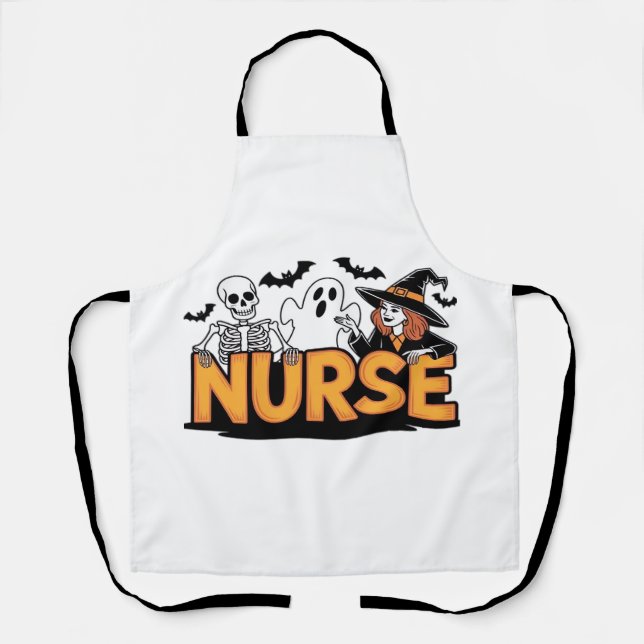 Nurse - Halloween - with ghost, witch, and skeleto Apron (Front)