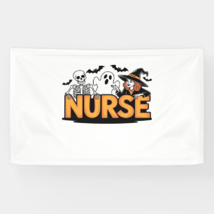 Nurse - Halloween - with ghost, witch, and skeleto Banner