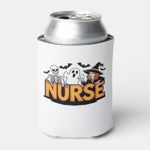 Nurse - Halloween - with ghost, witch, and skeleto Can Cooler