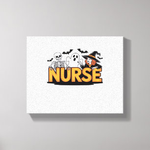 Nurse - Halloween - with ghost, witch, and skeleto Canvas Print