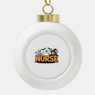 Nurse - Halloween - with ghost, witch, and skeleto Ceramic Ball Christmas Ornament