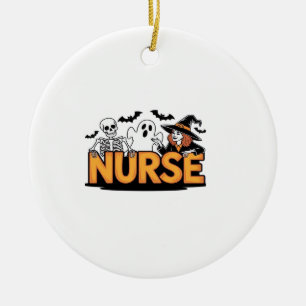 Nurse - Halloween - with ghost, witch, and skeleto Ceramic Tree Decoration