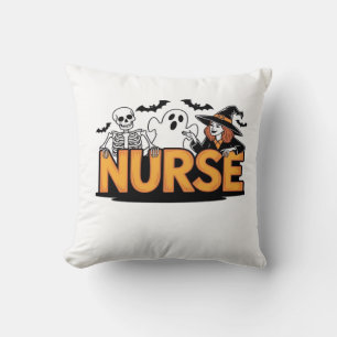 Nurse - Halloween - with ghost, witch, and skeleto Cushion