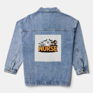 Nurse - Halloween - with ghost, witch, and skeleto Denim Jacket