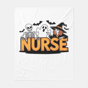 Nurse - Halloween - with ghost, witch, and skeleto Fleece Blanket