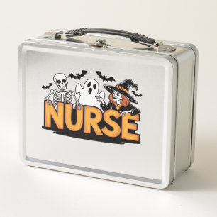 Nurse - Halloween - with ghost, witch, and skeleto Metal Lunch Box