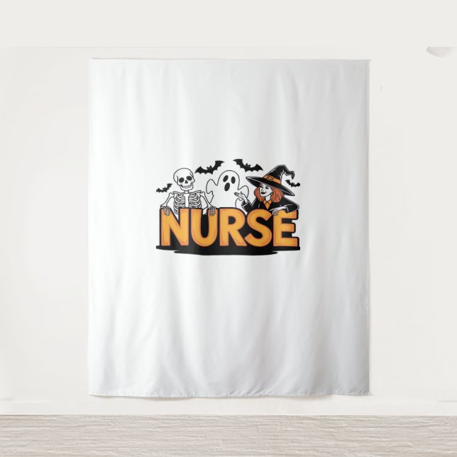Nurse - Halloween - with ghost, witch, and skeleto Tapestry (Front)