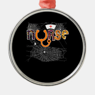 Nurse Halloween With Pumpkin Boo Spider Wicth Metal Tree Decoration