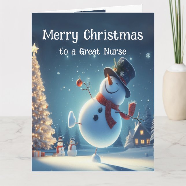 Nurse Happy Snowman Hot Chocolate Christmas Card (Front)