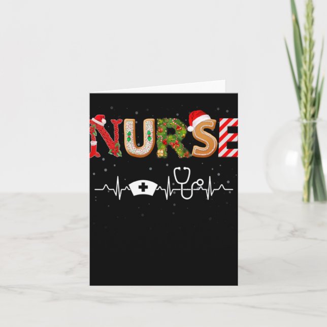 Nurse Hat Heartbeat Xmas Santa Claus Snow Christma Card (Front)