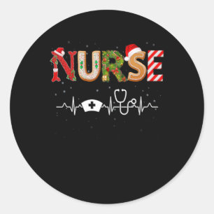 Nurse Hat Heartbeat Xmas Santa Claus Snow Christma Classic Round Sticker