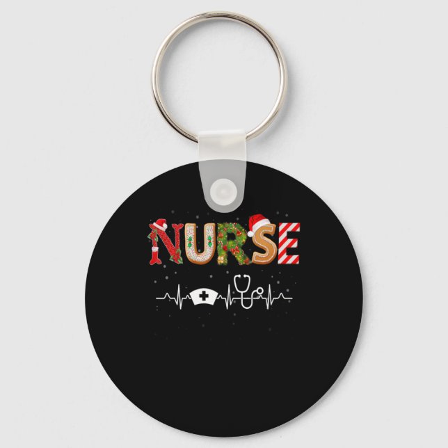 Nurse Hat Heartbeat Xmas Santa Claus Snow Christma Key Ring (Front)