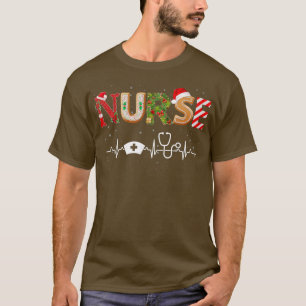 Nurse Hat Heartbeat Xmas Santa Claus Snow Christma T-Shirt