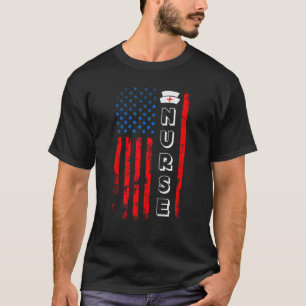 Nurse Hat Retro American Flag 4th of July Patrioti T-Shirt